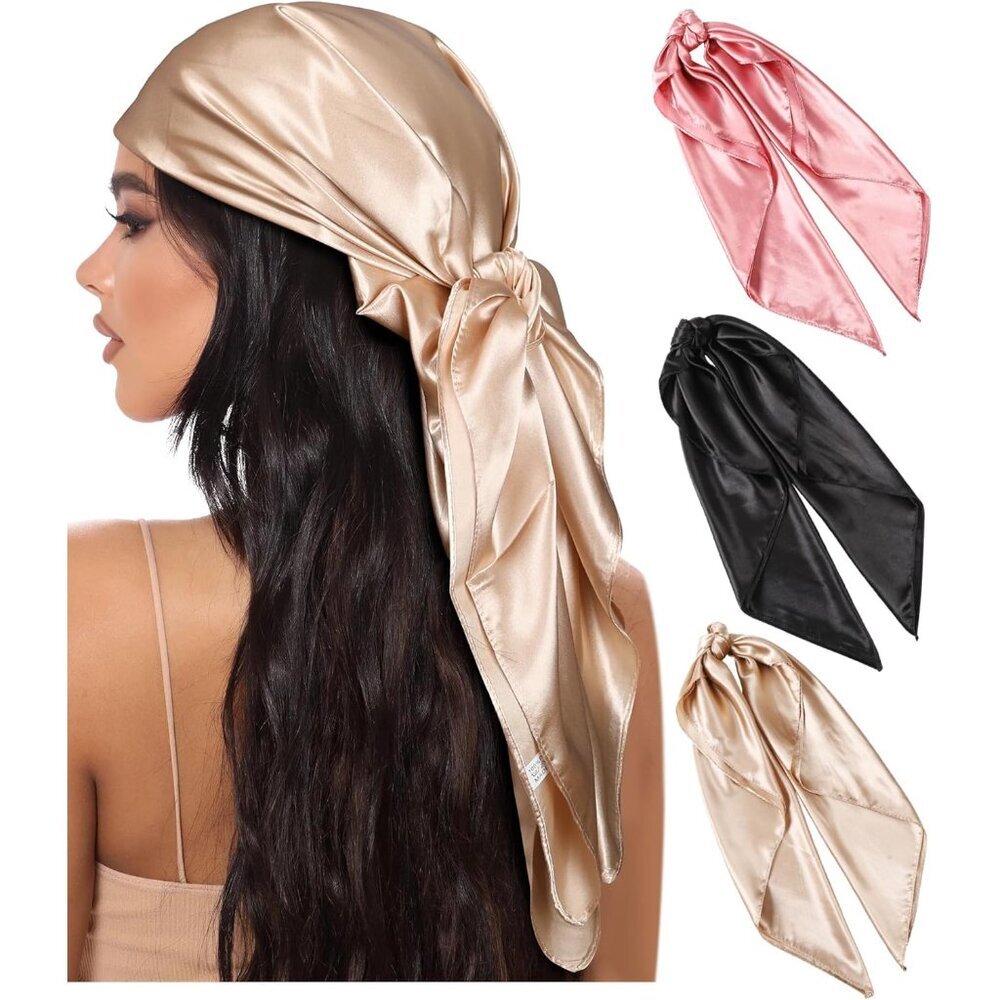 35โ Large Square Satin Head Scarf - 3Pcs Satin Hair Scarves Silk Bandana Scarf H